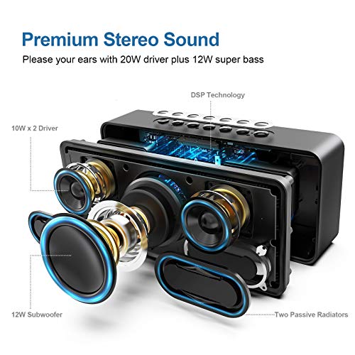 DOSS SoundBox XL 32W Bluetooth Home Speakers, 20W Louder Volume, DSP Black