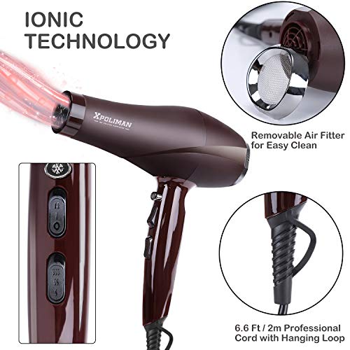 2000 Watt Hair Dryers, Xpoliman 1 Count (Pack of 1), Brown/Purple