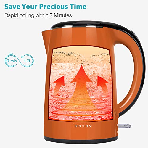 Secura SWK-1701DB The Original Stainless Steel Double Wall 1.8Qt, Orange