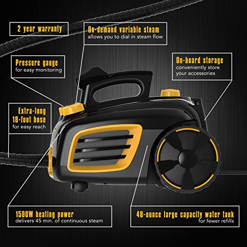 McCulloch MC1375 Canister Steam Cleaner with 20 Accessories, 1-(Pack), Black