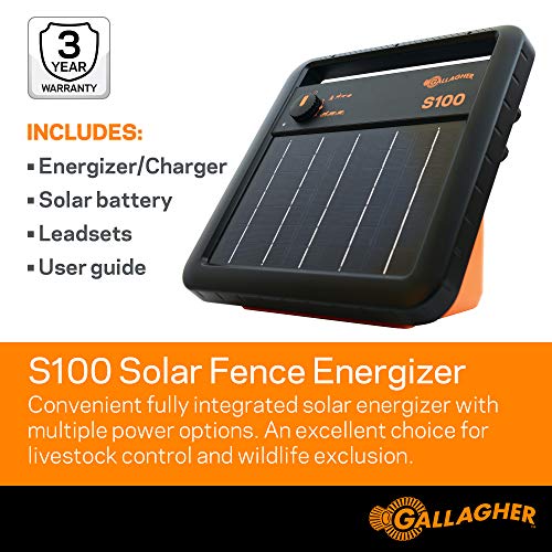 Gallagher S100 Solar Electric Fence Charger | Powers Up to 30 Mile / 100...