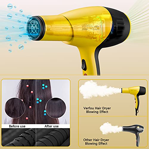 Ionic Hair Dryer AC 2100W Professional Salon Blow Low Noise Fast Yellow