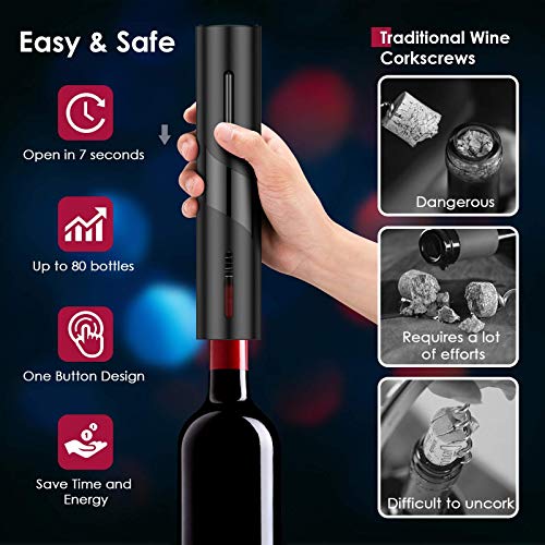 Electric Wine Opener Set, TEBIKIN Automatic Bottle Openers, Black