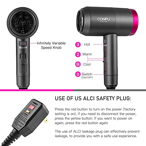 Hair Dryer, Powerful Lightweight Negative Ionic Blow 3 Heat Grey