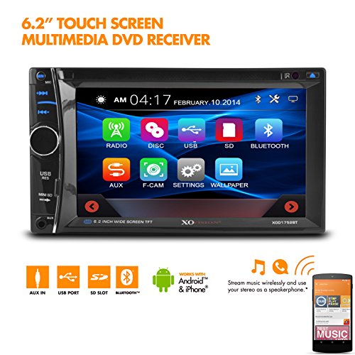 XO Vision 6.2" Car Stereo Receiver | Double DIN Digital LCD Touchscreen Black