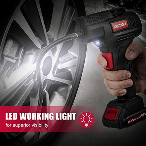 Eastvolt 12V Tire Inflator Air Compressor, Cordless air inflator, Black + Red