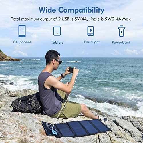 BigBlue 28W SunPower Solar Panel with Digital Ammeter, Portable Black