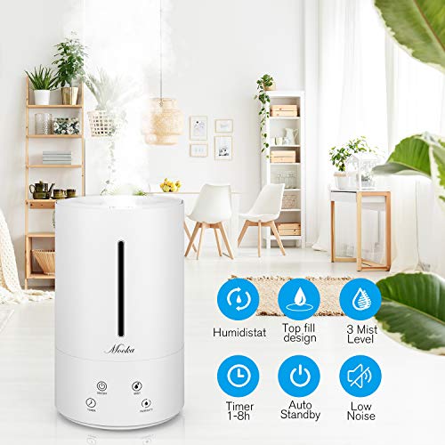 Mooka Humidifier, 4.5L(1.2Gal) Cool Mist Top Fill White