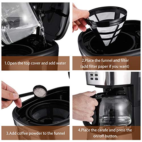BOSCARE programmable coffee maker,2-12 Cup Drip Coffee maker, Mini Coffee...