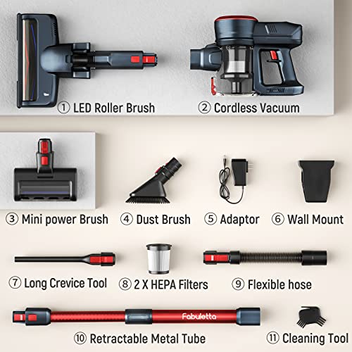 Fabuletta 10-in-1 Cordless Vacuum Cleaner - 24Kpa 250W Brushless Motor Red