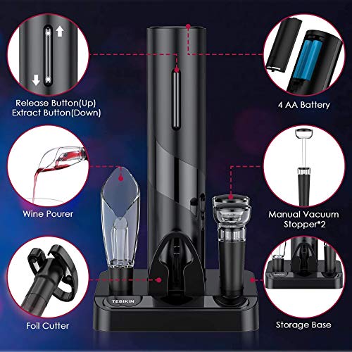 Electric Wine Opener Set, TEBIKIN Automatic Bottle Openers, Black