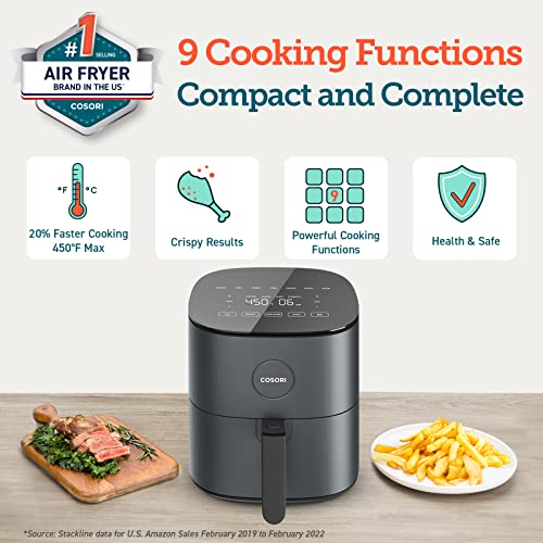 COSORI Air Fryer, 5 Quart Compact Oilless Oven, 30 Recipes, Dark