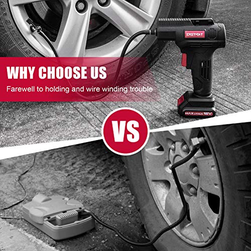 Eastvolt 12V Tire Inflator Air Compressor, Cordless air inflator, Black + Red