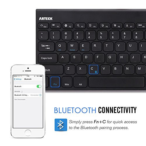 Bluetooth Keyboard, Arteck Stainless Steel Universal Portable Wireless Black