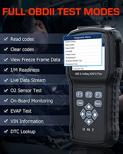ANCEL AD610 Plus+ OBDII Scanner ABS SRS(Airbag) Reset Scan Tool AD610Elite