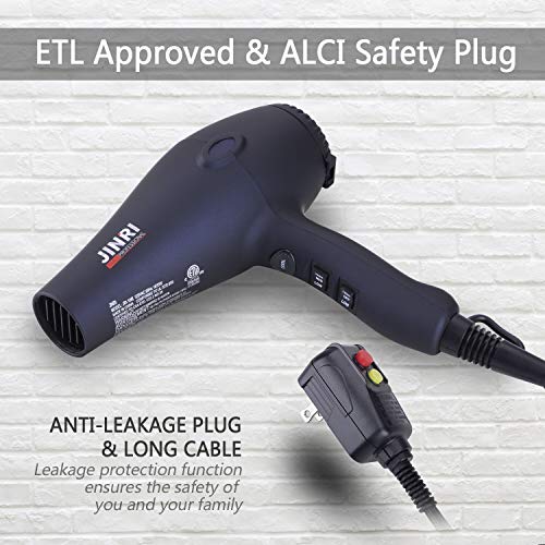 Professional Ceramic Tourmaline Hair Dryer 1875 Watt Fast 4 Piece Set, Black