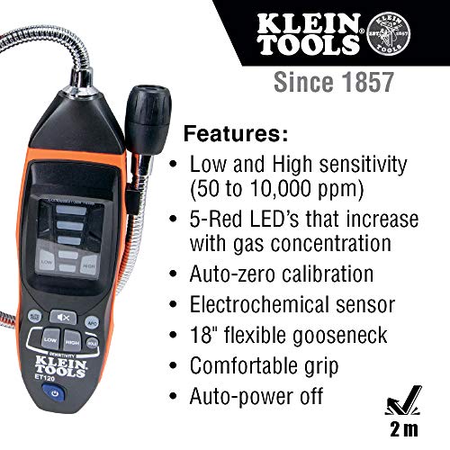 Klein Tools ET120 Gas Leak Detector, Combustible Meter with 18-Inch...