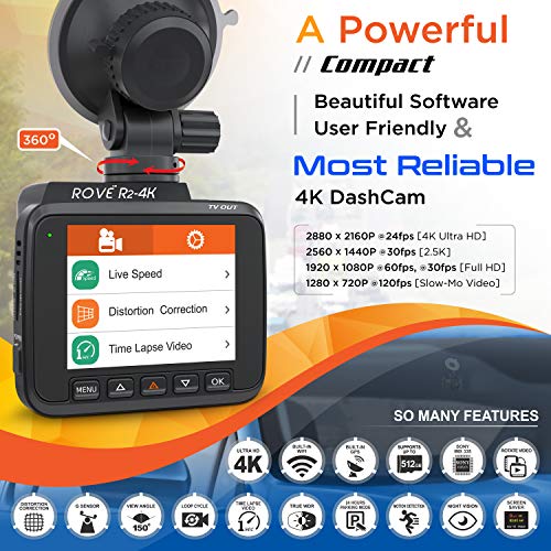Rove R2-4K Dash Cam Built in WiFi GPS Car Dashboard Camera Recorder Black
