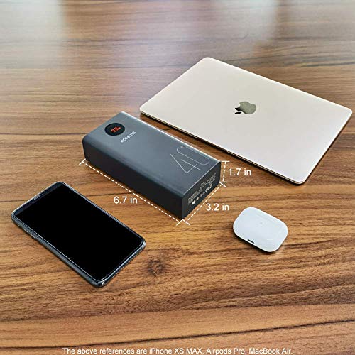 ROMOSS 40000mAh Power Bank, 18W PD&QC Fast Charge L:6.7 x 3.2 x 1.7 in, black
