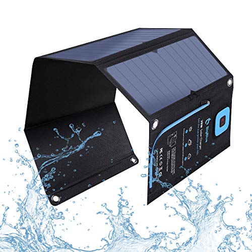 BigBlue 5V 28W Solar Charger with Digital Ammeter, Waterproof Foldable Black