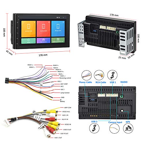 Hikity Double Din Android Car Stereo with GPS 7 Inch Touch 1G+16G, Black