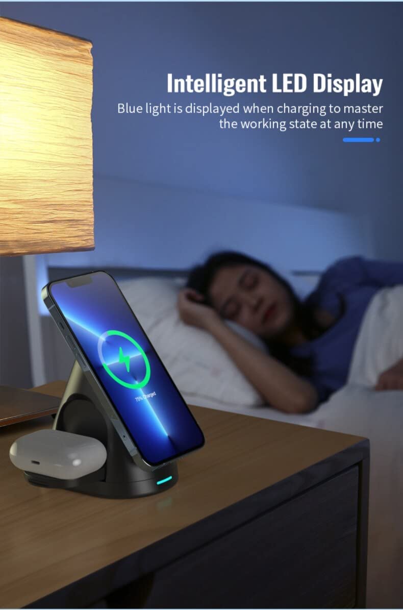 Oscar 3 in 1, 15W Foldable Magnetic Wireless Charging Station, Black