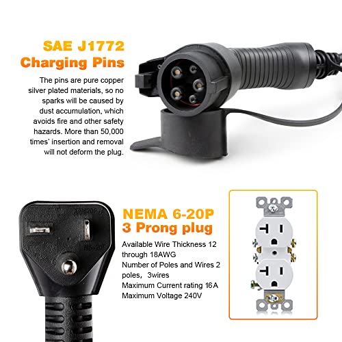BESENERGY EV Charger Level 1/2 Switchable Current 10/16A NEMA 6-20 Plug 1