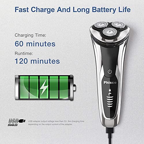 Phisco Men's Electric Shaver-IPX7 Waterproof 1 Count (Pack of 1), Black