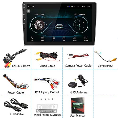Hikity 10.1 Inch Android Car Stereo with GPS Double Din Radio 1G+16G