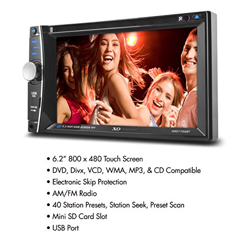 XO Vision 6.2" Car Stereo Receiver | Double DIN Digital LCD Touchscreen Black