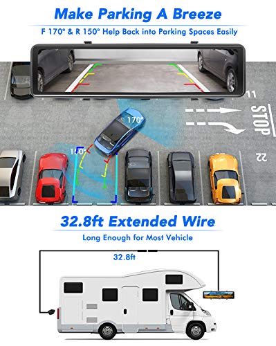 PORMIDO Mirror Dash Cam Backup Camera 12" Full Screen Rear View