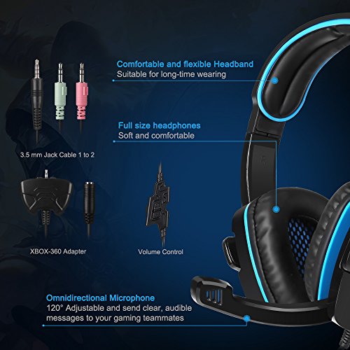 SADES Gaming Headset Headphone for 708GT, Black, Blue black
