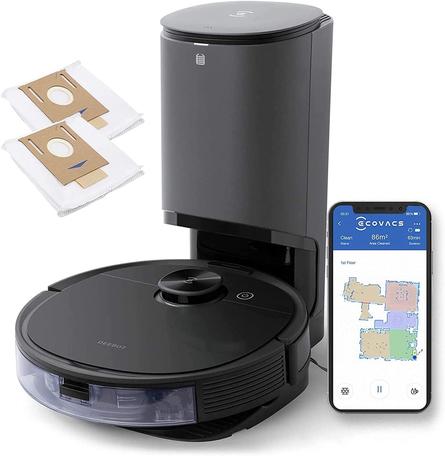 ECOVACS Deebot N8 Pro+ Robot Vacuum and Mop Cleaner, with Self Empty Black