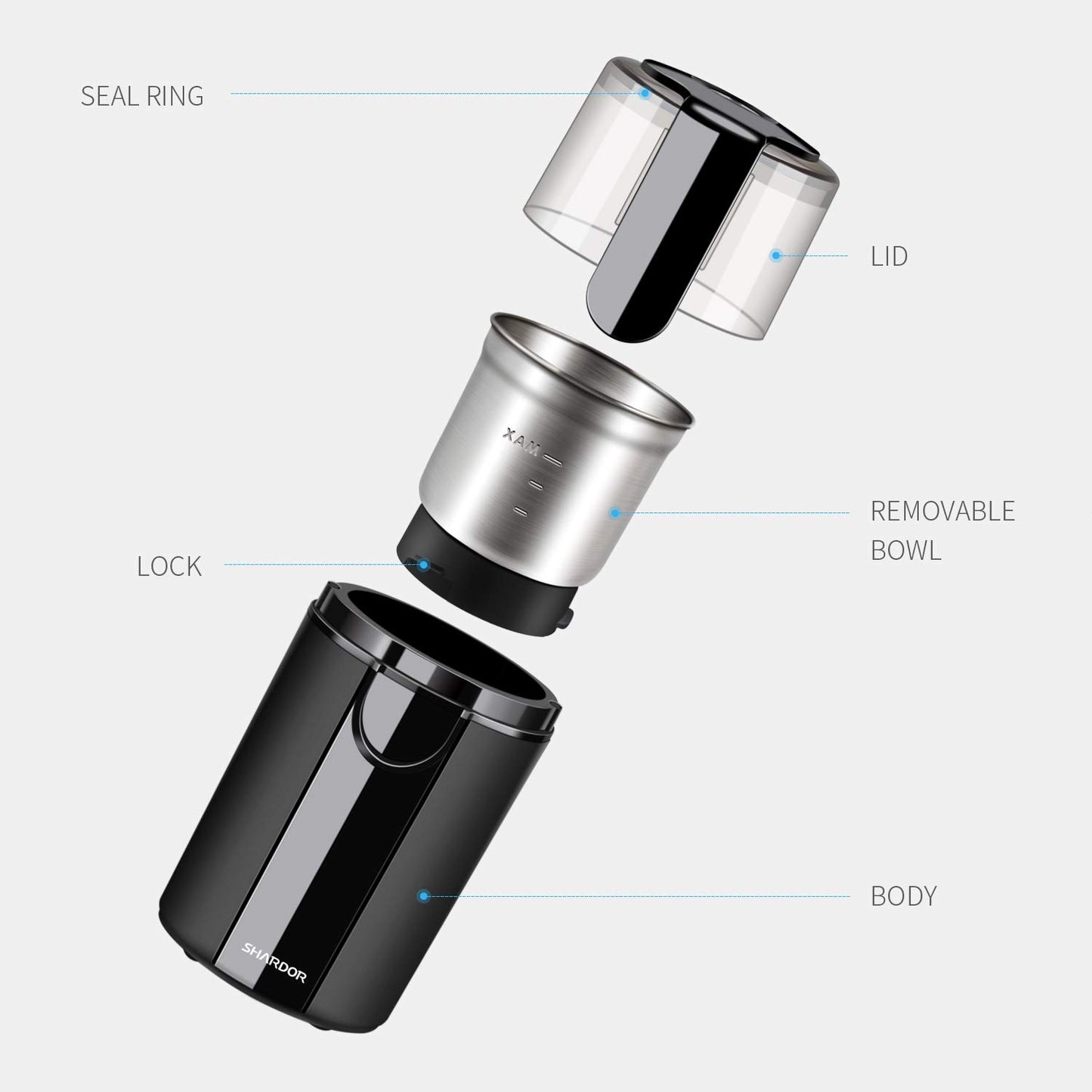 SHARDOR Coffee & Spice Grinders Electric, 2 Removable Stainless CG628B, black