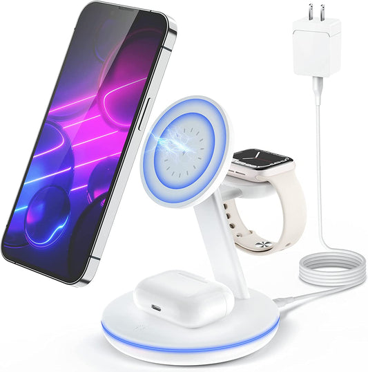 Magnetic Wireless Charging Station for Apple Series, 3-in-1 Standard White