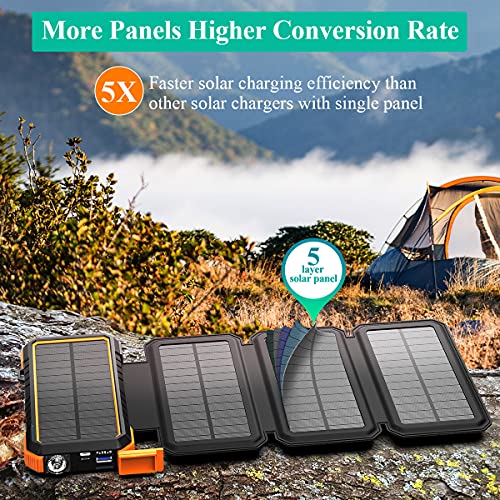 BLAVOR Solar Charger with Foldable Panels, Outdoor Power Bank 18W Fast Orange