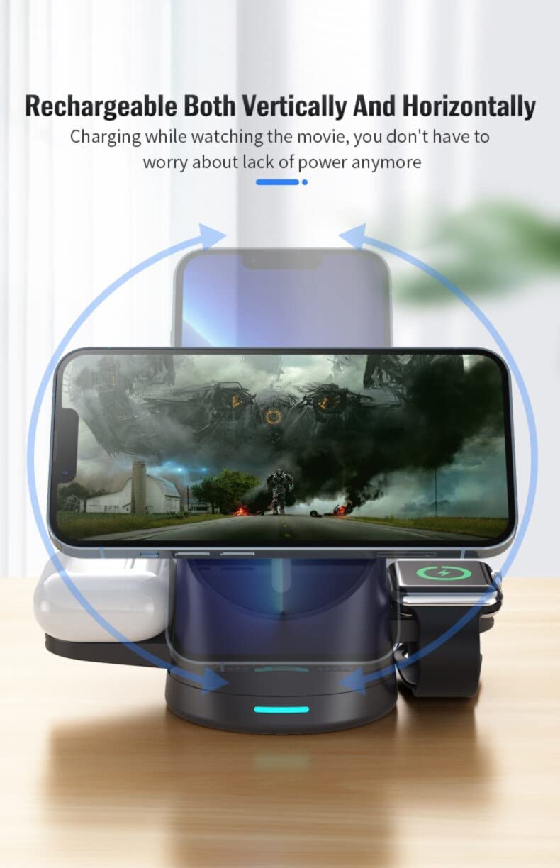 Oscar 3 in 1, 15W Foldable Magnetic Wireless Charging Station, Black