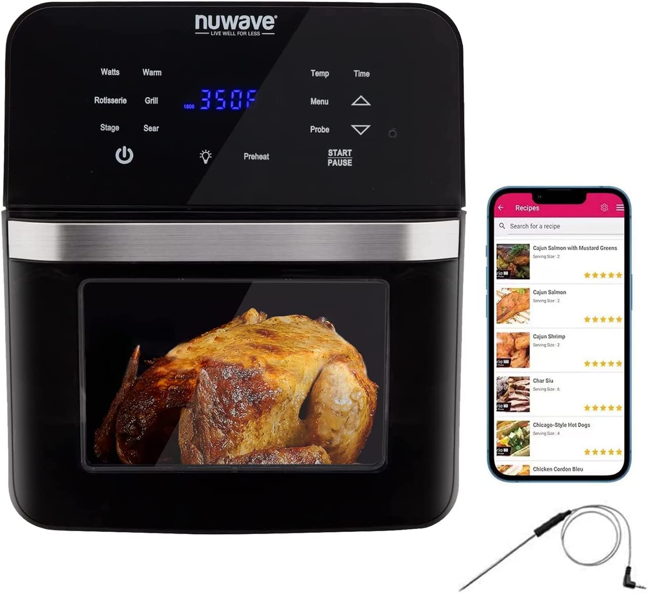 NUWAVE Brio Air Fryer Smart Oven, 15.5-Qt X-Large Family 15.5QT Brio, Black
