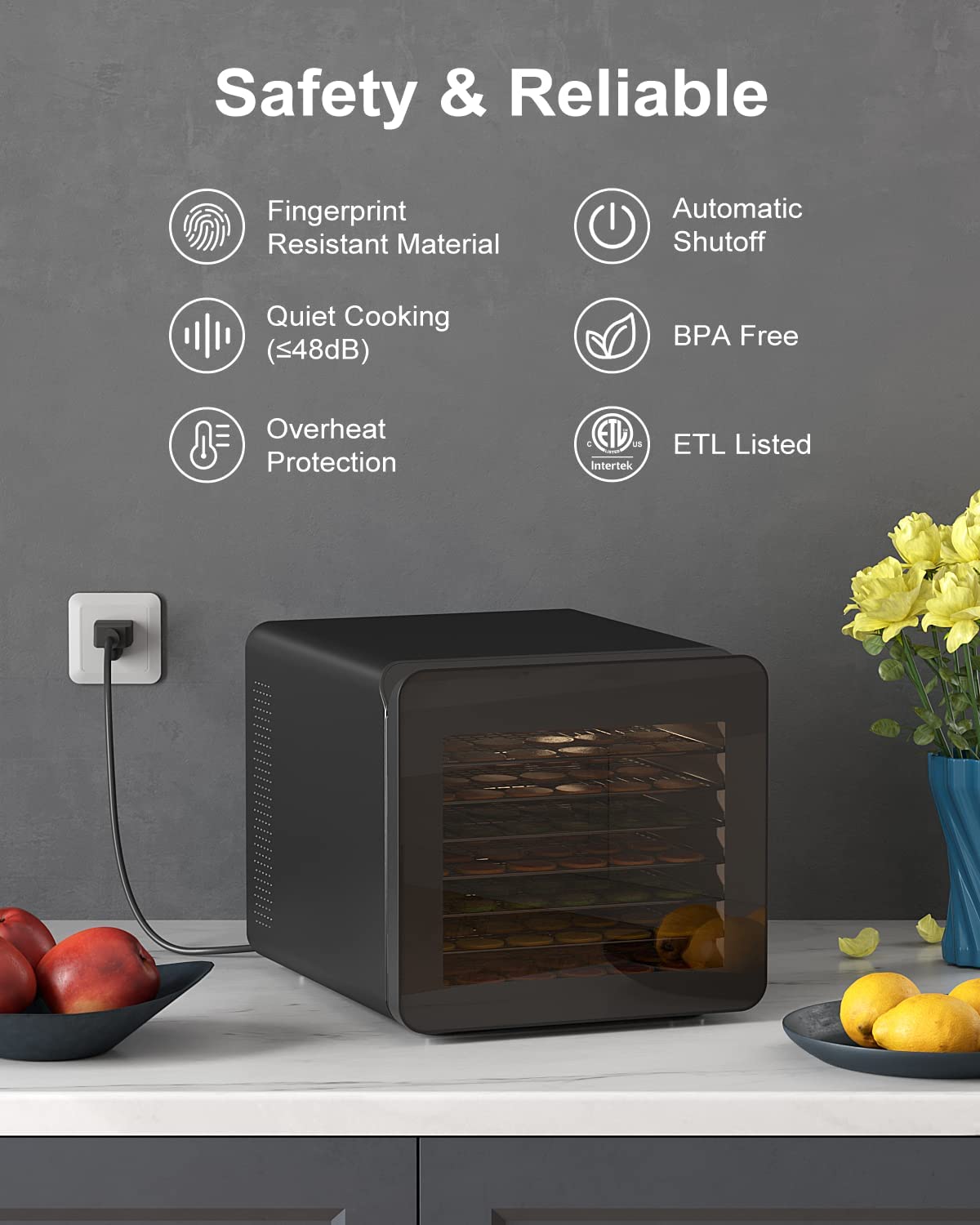 CROWNFUL Food Dehydrator Machine, 7 Stainless Steel Trays, Dryer for Black