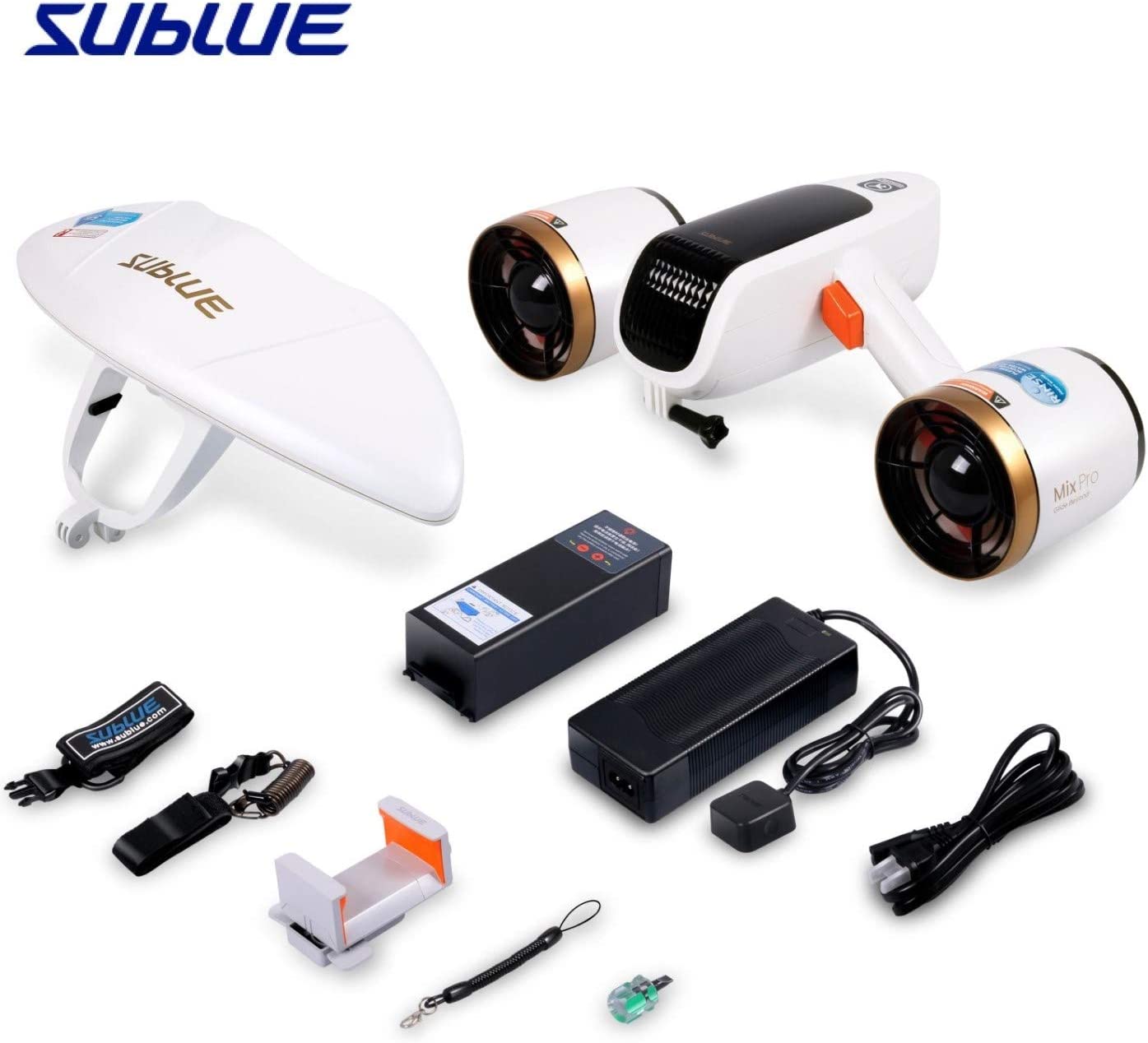 sublue WhiteShark Mix Underwater Scooter Dual Motors, mix pro White & Gold