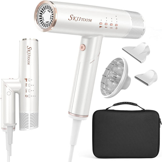 Professional Hair Dryer, 1400W Brushless 2concentrator with Diffuser, White