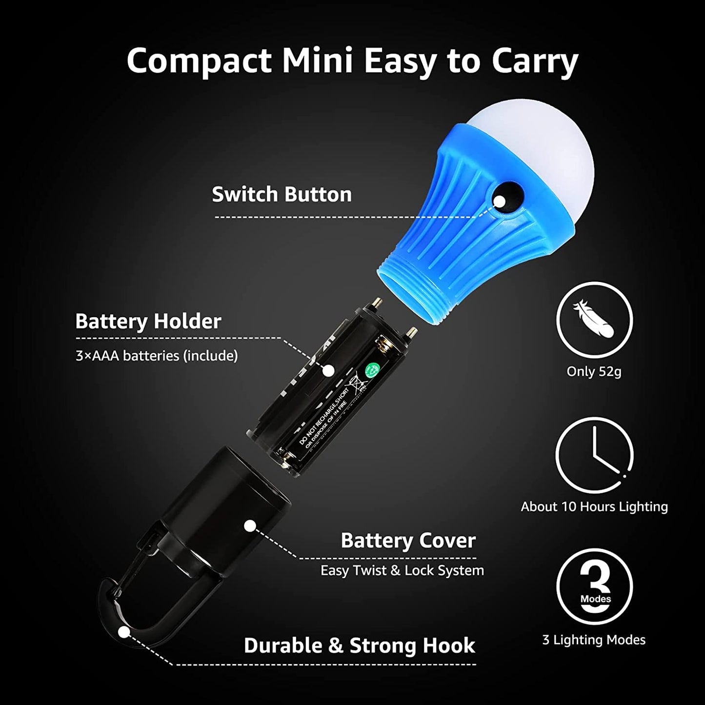 Lepro LED Camping Lantern, Accessories, 3 Lighting Modes, White