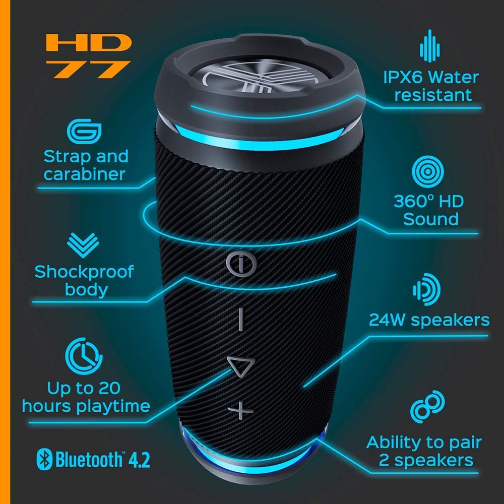 TREBLAB HD77 - Ultra Premium Bluetooth Speaker - Loud 360° HD Surround Black
