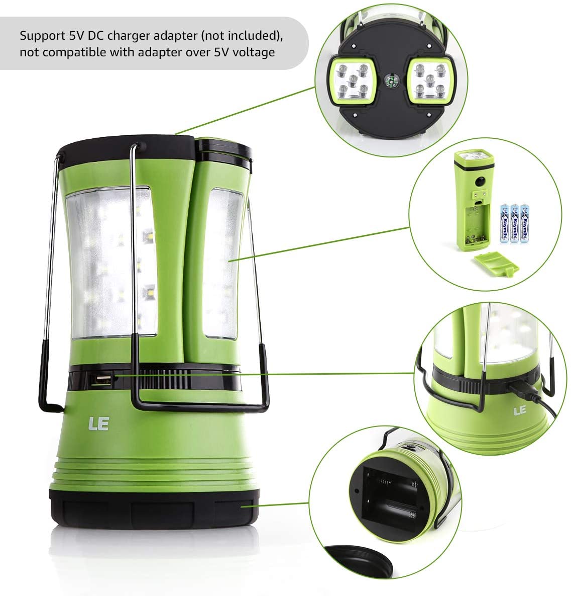 LE LED Camping Lantern Rechargeable, 600LM, Detachable Flashlight, Perfect...