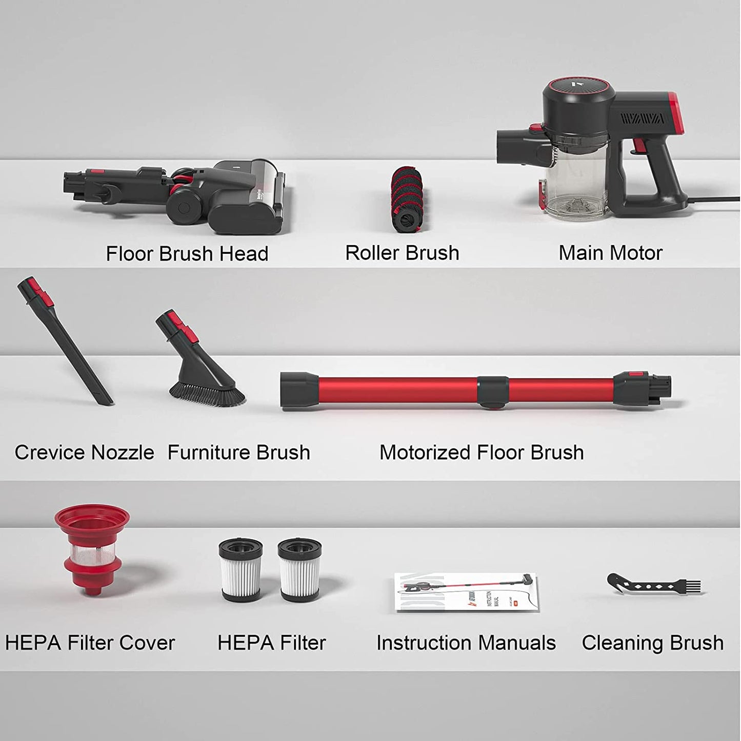 Afoddon Corded Stick Vacuum Cleaner, 600W 20Kpa with Red