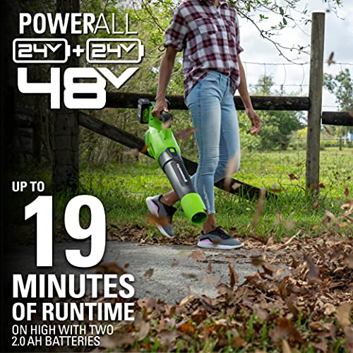 Greenworks 48V (2 x 24V) Cordless Axial Blower (125 MPH 2*2Ah Battery, Green