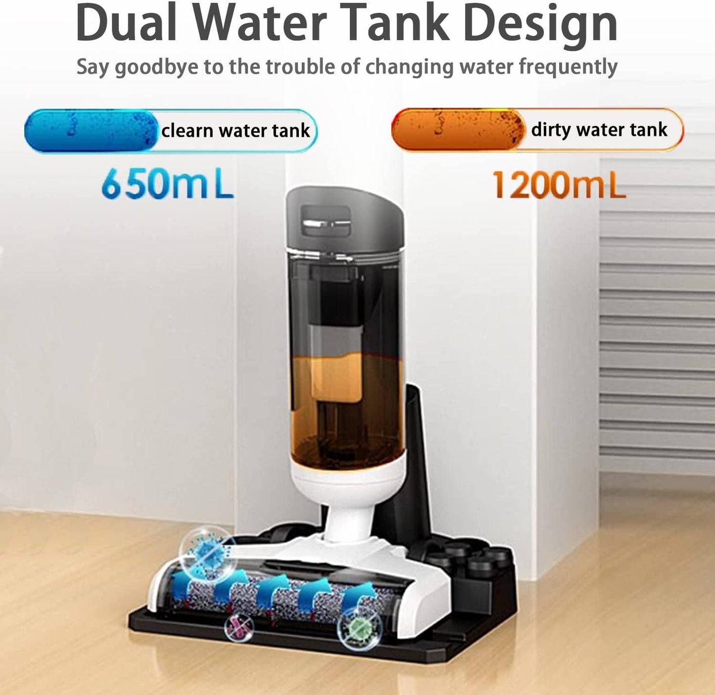 Cordless Wet Dry Vacuum Cleaner, Hardwood Floor Cleaner Mop All White