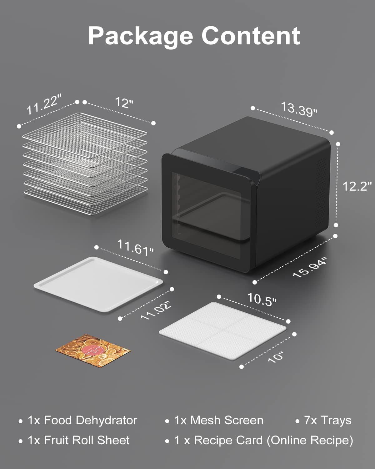 CROWNFUL Food Dehydrator Machine, 7 Stainless Steel Trays, Dryer for Black