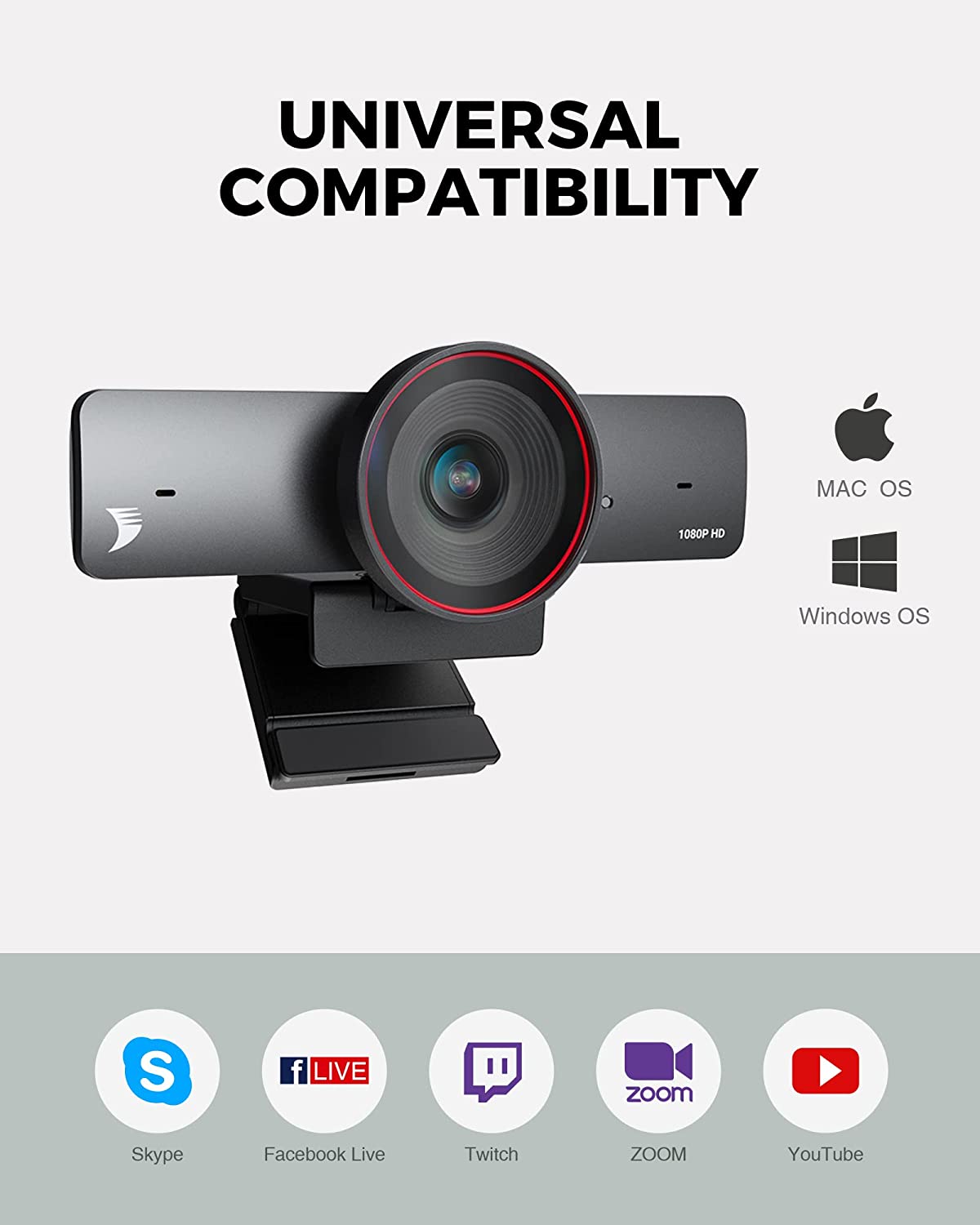 WyreStorm 1080P Webcam with Dual Microphones, 100° Wide-Angle, AI HD