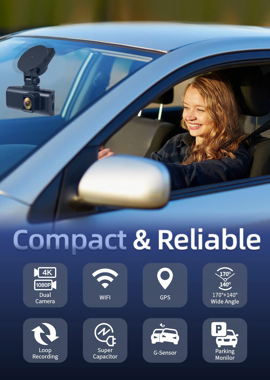 REDTIGER Dash Cam Front Rear Camera 4K/2.5K Full HD Car Dashboard Black